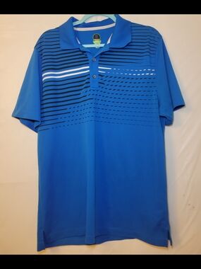Men's Blue Striped Performance Polo Shirt